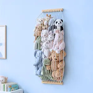 Stuffed Animal Storage Hammock Wooden Plush Toy Organizer for Kids Room Dcor, Playroom Nursury Plush Toys Storage Caddy, Decoration Wall Hanging Stuffed Animal Net or Hammock Corner