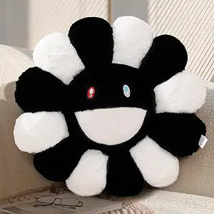 Flower Pillow,Flower Shaped Throw Pillow,Cute Smiley Face Floor Cushions,Colorful Sunflower Plush Pillows,Mothers Day Decorative Pillows for Bedroom,Sofa,Dorm (Black and White,23.6In)