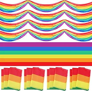Tudomro 4 Pcs 24'' x 29.9 ft Large Rainbow Gay Pride Banners Flag Rainbow Pleated Stripe Bunting Flag for Gay Lesbian Lgbtq Celebration Indoor Outdoor Porch Yard Decorations