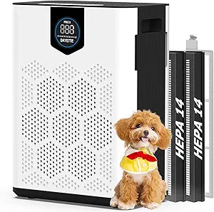 DAYETTE Air Purifiers for Home Large Room Up to 3000 Ft┬▓ with HEPA 14 Filter, Pet Air Purifier with Washable Prefilter for Bedroom, Air Cleaner for Smoke Dust Pets Hair Odor, White