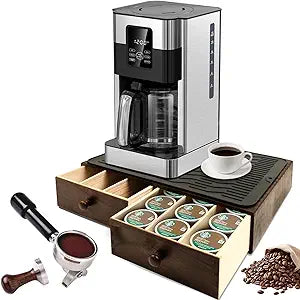 Coffee Pod Holder Storage, Wooden K Cup Organizer for Countertop, K Cup Drawer and Tea Organizer for Counter, Coffee Station Organizer with Silicone Non-Slip Pad (30 Pod Capacity)