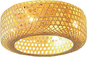 Boho Fandelier Ceiling Fan with Light: 20 Inch bamboo Wicker Ceiling Fans With Lights and Remote, Coastal Ceiling Fan Low Profile for Bedroom, Nursery, Living Room, Kitchen, E26 Base