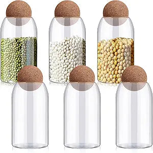 Suclain 6 Pcs Glass Jars with Cork Ball Lid Farmhouse Kitchen Canisters Coffee Bar Countertop Container Rustic Storage Jars for Bean Nut Sugar Coffee Tea Organizer Housewarming Gift (25 oz)