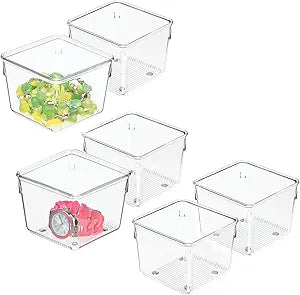 iDesign Plastic Drawer Organizer Bins - Storage for Kitchen, Bathroom, and Desk Drawers - Set of 6 - Clear