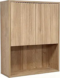 Fluted Bathroom Wall Cabinet Over the Toilet Storage,Wall Mounted Cabinet with Adjustable Shelf,Floating Cabinet Organizer Hanging Cabinet,Kitchen and Laundry Room Cabinets (Oak, 1 PC)