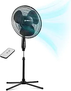 NEXAIR Oscillating 16 Inch Pedestal Stand Up Quiet Operating Room Fan With Remote Control, 3 Speed Stand for Bedroom, with Adjustable Height, Standing Fan Great For Office & Living Room