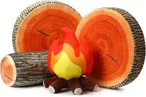 4 Pcs Pretend Campfire Set with 2 Tree Stump Pillows 1 Wood Pillow Floor Cushion 1 Fake Campfire Plush Decorative Round Throw Pillow Floor Cushion for Bedroom Living Room Picnic Party