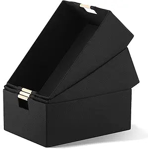 Cinnvoice 3 Pack Fabric Storage Bins for Closet Shelves, Rectangle Wardrobe Organizer with Handle, Collapsible Shelves Storage Basket for Sorting Clothes and Toy (Black,16.5 x 12.2 x 6.7 Inch)