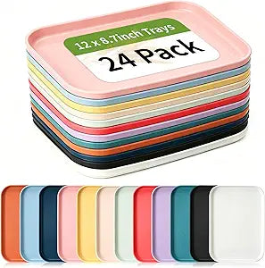 Bulk 24 Pack Serving Food Trays, Plastic Cafeteria Lunch Trays, Art & Craft Trays, Classroom Puzzle Sorting Trays, for Kitchen, Hotel, Bar, Restaurant & Party Projects (24 Pack 12 x 8.7 inches)