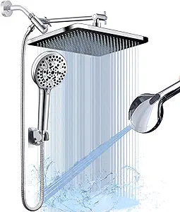 14 Inch Rainfall Shower Head with Handheld Sprayer Combo, High Pressure 10 Spray Settings Dual Shower Head System, Anti-Clog Nozzles Easy Install for Low Water Pressure Bathroom