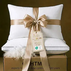 Premium Goose Down Bed Pillows Queen Size Set of 2, Hotel Collection 3-Chamber Feather & Down Fill, 800TC Cotton Shell, 2.1" Gusseted Medium Firm Support for Side & Back Sleepers