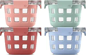 Ello Duraglass Glass Meal Prep Sets Leak-Proof Glass Food Storage Containers with Airtight BPA-Free Plastic Lids, Dishwasher, Microwave, and Freezer Safe