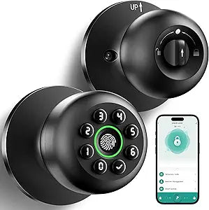 Fingerprint Door Lock, Smart Fingerprint Door Knob with Keypad, Biometric Door Lock with App Control, Auto Lock Door Lock with Code, Keyless Door Knob with Lock for Bedroom, Home,Office-Matte Black