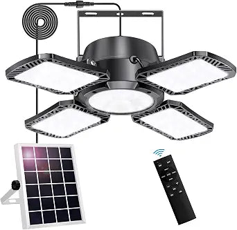 Solar Shed Light Outdoor Indoor, 176LED Solar Powered Motion Sensor Pendant Light Daytime Available, Solar Indoor Lights with 5 Lighting Modes & Remote for Shed Gazebo Barn Garage Home