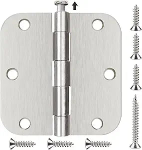 30 Pack Brushed Nickel Door Hinges 3.5 x 3 1/2 Inch Interior Rounded 5/8" Radius Iron Bifold Silver Residential 3 "Satin Nickels Hinge for Doors Hardware Kit Office Bedroom Study Living Room Decor