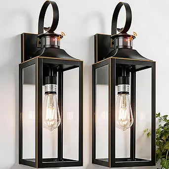 20 Inch Large Motion Sensor Outdoor Wall Lights 2 Packs - Dawn to Dusk Outdoor Wall Sconce, Exterior Light Fixtures with Clear Glass, Waterproof Porch Lights for Outdoor Patio Garage, E26