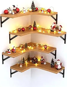 LEOPO Corner Floating Shelves Wall Mounted Set of 6, Corner Wall Shelves Rustic Wood Storage Display for Home Decor, Bedroom, Living Room, Kitchen, Office, Bathroom, Laundry Room, Reddish Brown