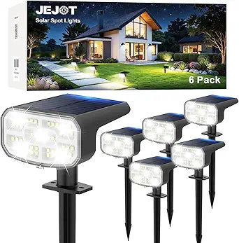 JEJOT Solar Spot Lights Outdoor Waterproof IP65,6 Pack,Cool Light, 2 Lighting Modes Selectable, Solar Powered Yard Garden Solar Spot Lights for Garden Outside Landscape Auto On/Off