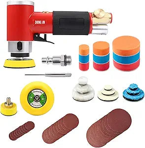 1'' 2'' 3'' Mini Orbital Sander da sander Air Dual Action Sander High Speed Pneumatic Mini Sanders Includes 18Pcs 1/2/3in Polishing Sponge & Wool Pads, 30Pcs Sandpapers (RED)