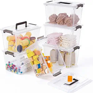 Citylife 6 Packs 6 QT Plastic Storage Bins with Latching Lids Clear Storage Box with handle Stackable Storage Containers for Organizing Snacks, Crafts, Toys, Tools