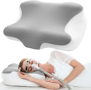Elviros Cervical Neck Pillow for Neck Pain Relief, CPAP Pillow for Side, Back & Stomach Sleepers, Ergonomic Orthopedic Pillow for CPAP Users to Reduce Air Leaks and Mask Pressure, Grey