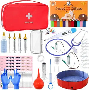 kewen Puppy Kitten Whelping Supplies, Whelping kit for Puppies Birth,Kitten Supplies,Dog Supplies,Puppy kit,Kitten Bottle Feeding kit for New Born Puppy Supplies and Kitten with 32" Whelping Pen