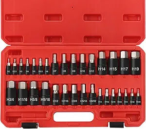 Hex Impact Bit Socket Set, 32-Piece Allen Socket Set SAE and Metric 1/4" 3/8" 1/2" Drives, S2 Alloy Steel and CR-V Bit Sockets