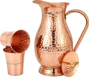 Ayurvedic Copper Pitcher Large 70 oz (2000 ml) with 2 Stylish Tumblers  Pure Copper Water Jug Set, Leakproof, Durable, Health-Supporting & Premium Quality
