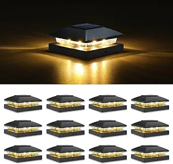 VOLISUN 4x4 Solar Post Cap Light 12pack,Solar Fence - Post Lights Outdoor Waterproof for Wooden/Vinyl Post,Black Deck Post Cap Light Solar Powered with Warm White for Garden/Patio/Porch