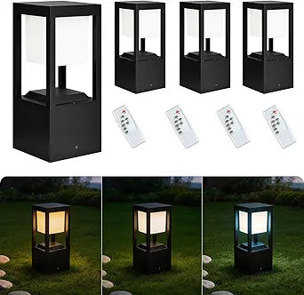 Solar Floor Lamp Outdoor Waterpoorf, Modern Aluminum Led Pathway Lights, Bollard Landscape Lighting for Garden Patio, Porch Post Lights, Remote Control, 3CCT, Dusk to Dawn, 4 Pack