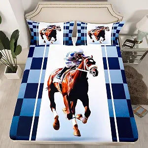 jejeloiu Horses Fitted Sheet Horse Twin Size 16" Deep Pocket