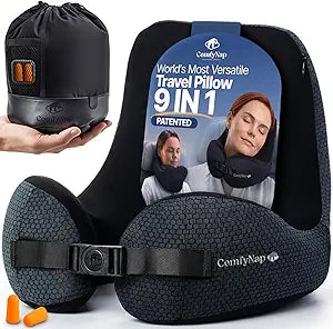 ComfyNap Versatile Travel Neck Pillow for Airplane [Patented], 9 Positions in 3 Techniques, Plane Pillow with Pure Memory Foam, Travel Pillow with HeadRest Flight Sleep, Travel Essential - Mercury
