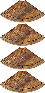 Corner Shelf Wall Mount, Floating Corner Shelves, Set of 4 Corner Wall Shelf Organizer,Rustic Wood Wall Storage Display Shelves forLiving Room Bedroom Bathroom Kitchen
