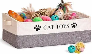 Large Cat Toy Storage Bin Sturdy and Foldable Toy Basket