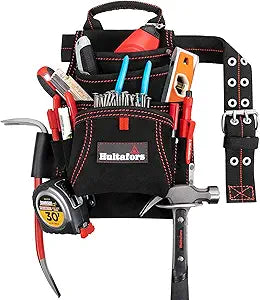 Hultafors Work Gear HT5333 Carpenter's Heavy Duty Suede Nail & Tool Bag, Double-Gusset Front Pocket, Steep Hammer Loop, Tape Measure Clip
