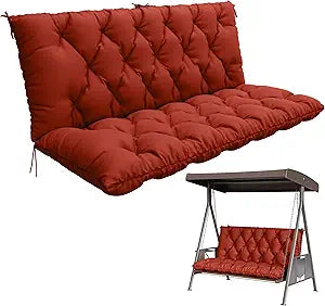 Porch Swing Cushion with Backrest,Waterproof Bench Cushion for Outdoor Furniture,2-3 Seater Replacement Thickened 5 in swing cushion,with Ties,Patio,Outdoor,Backyard and Garden (Terra Red,60x40 in)
