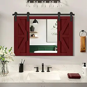 COGOOD Farmhouse Barn Door Mirror - 37" x 26" Rustic Wood Framed Mirror Wall Decor for Dining Room, Bathroom, Living Room, Bedroom Decorative, Rustic Espresso