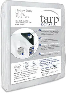 Kotap 8 x 20 Ft. Heavy-Duty Protection/Coverage Tarp, Superior Weave for Greater Longevity 8-mil, Multi-Use, Waterproof, White, 1-Pack (TRW-0820)