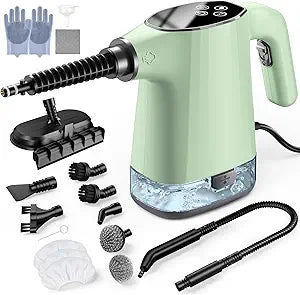 Handheld Steam Cleaner, Portable Steamer for Cleaning with 18PCS Accessories, 12s Fast Heating, Pressurized Steam Cleaner for Home, Kitchen, Bathroom, Car Detailing, Window, and Clothes, Green