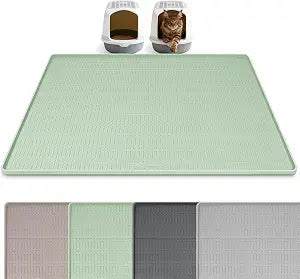 Silicone Cat Litter Mat, 47" x 35" Extra Large Litter Trapping Mat for Litter Box, Leak-Proof, Non-Slip, Kitty Litter Mats with Soft Texture for Floor, Keeping The Floor Clean (Green)