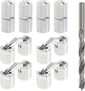 8Pcs 8 mm Hidden Brass Barrel Hinges with Drill Bit for Wooden Box,Silver