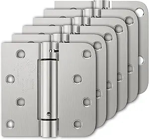 Luxbaro 6 Pack Self Closing Door Hinges, 4 Inch Spring Loaded Hinges with Square & 5/8'' Radius Corners, Adjustable Tension for Garage, Front Door, for Left and Right Hand Door, UL Listed