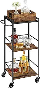 VASAGLE Kitchen Serving Cart with Removable Tray, 3-Tier Kitchen Utility Cart on Wheels with Storage, with Brakes, Leveling Feet, 11.8 x 13.7 x 33.9 Inches, Rustic Brown and Black ULRC062B01