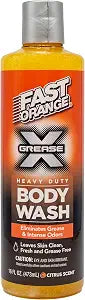 Fast Orange 25716 Grease X Body Wash, Exfoliating & Hydrating Heavy Duty Shower Gel for Men and Women, Mechanic & Industrial Body Soap Removes Grime, Oil, Automotive Odors & More, Citrus Scent 16 Oz.