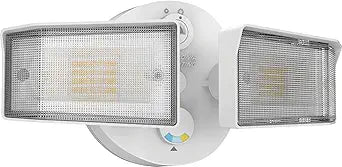 Lithonia Lighting HomeGuard 2-Light LED Outdoor Flood Lights, Outdoor LED Lights, Dusk to Dawn Sensor, Adjustable Lumens, Selectable Color, Square Heads, White (HGX LED 2SH ALO SWW2 120 PE WH M2)
