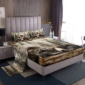 Erosebridal Grizzly Bear Sheet Set Queen Hunting Wild Animal Bed Sheets Set