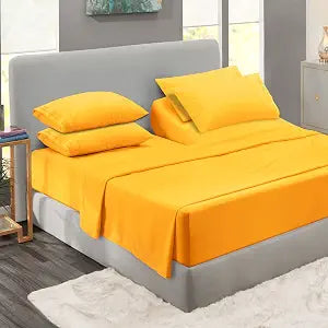 Clara Clark Flex Top King Sheets, 6 Piece Set - Hotel Luxury Sheets for Top Split King Bed, Super Soft Bedding Set, Head Split King Yellow
