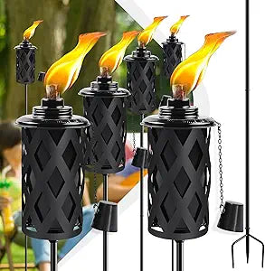 Citronella Torches for Outside Set of 6, 16 Oz Outdoor Torches with 3-Prong Grounded Stake, 59 Inch Metal Torch for Garden Dcor, Outside Torches for Backyard, Garden, Patio (Black