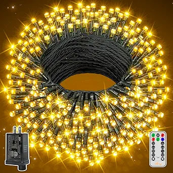 Ollny Christmas Lights 262FT 800LED, Plug-in Outside Tree Lights with Timer and 8 Modes, Remote Control Waterproof Dimmable Outdoor String Light for House Yard Patio Xmas Decorations(Warm White)