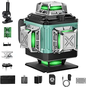16 Lines Laser 360 Level Self Leveling, 130Ft 4x360 Green Cross Line laser Level for Construction and Picture Hanging, Lazer Leveler Tool with 2 2400 mAh Batteries,Magnetic Bracket & Remote Control